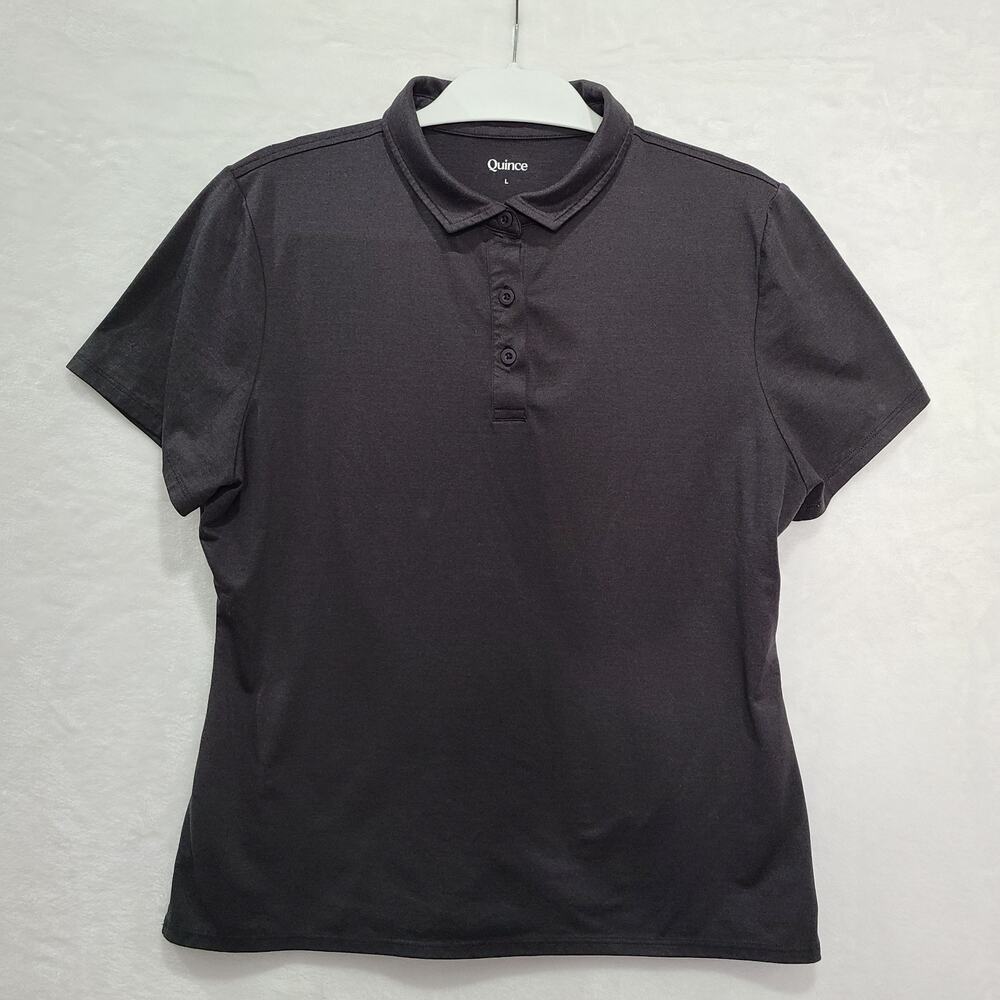 Quince Flowknit Breeze Short Sleeve Polo Shirt Womens Black Sizs L Active Golf